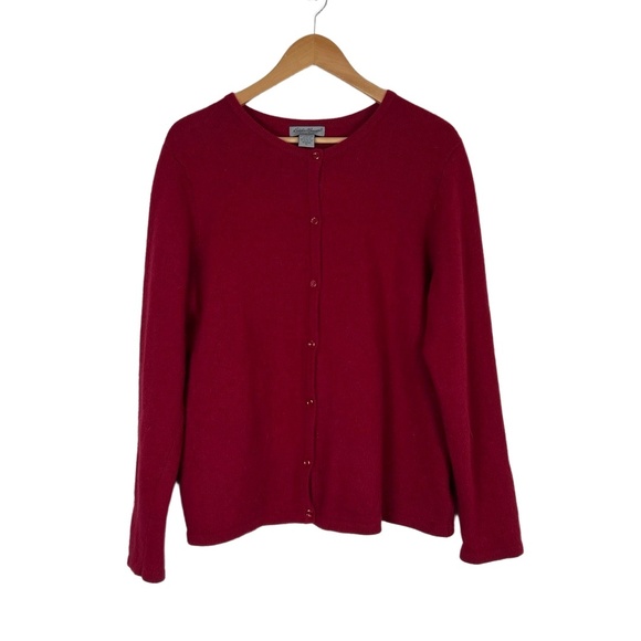 Eddie Bauer Cardigan Womens Size XL Red Button Front Lambswool Classic Winter - Picture 1 of 4